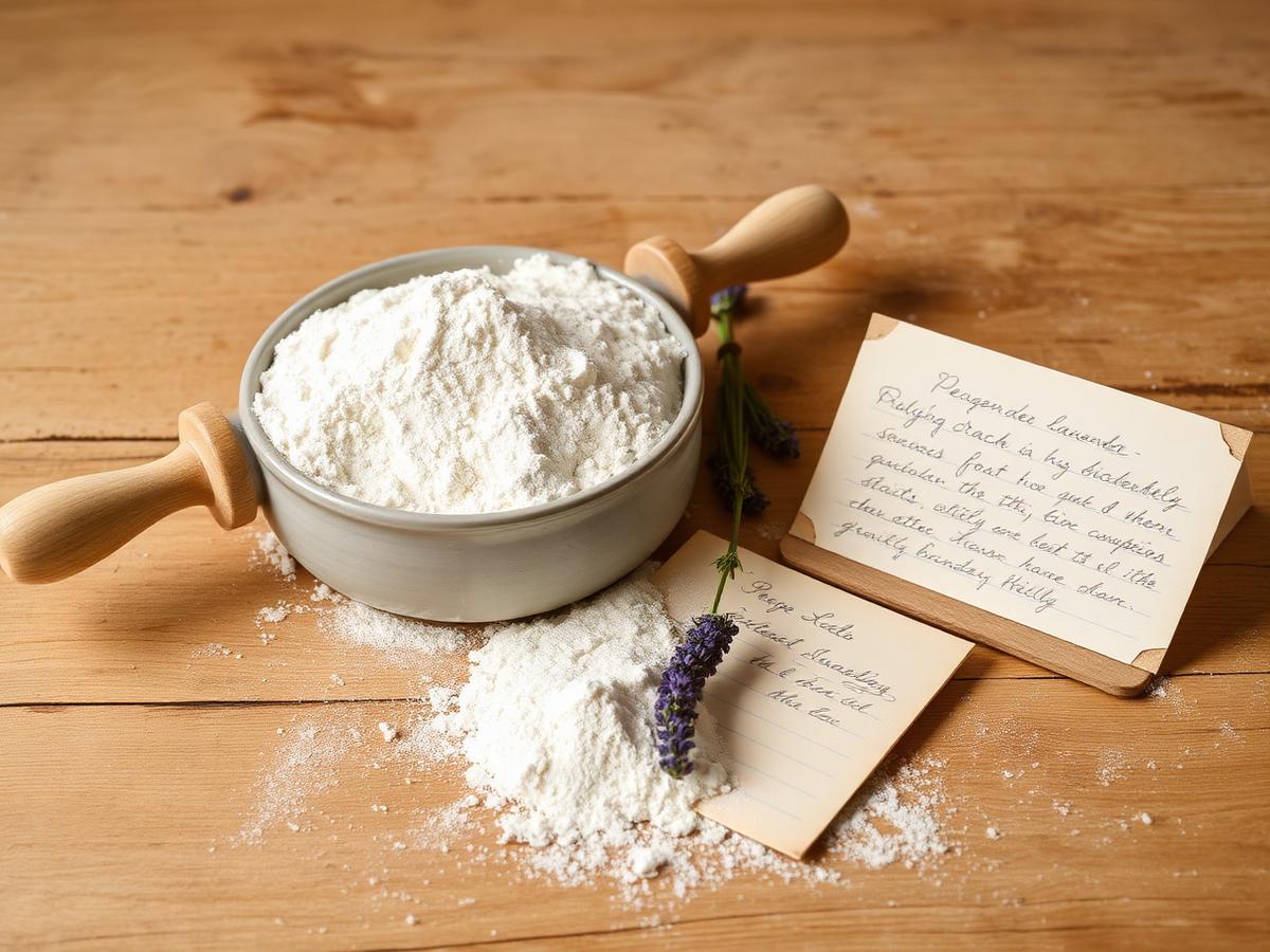 Flour, a rolling pin and a handwritten family recipe card